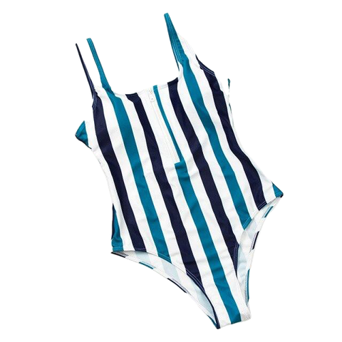 Hot Ladies' Zippered Push Up Bathing Suit With Striped Dots Print One Piece