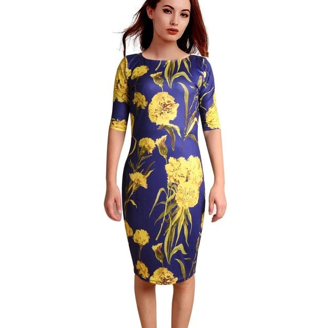 Elegant Floral Print Work Casual Party Dress - Sheseelady