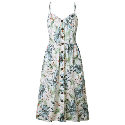 Summer Casual Ladies' V-neck Sleeveless Knee Length Dress With Print Floral