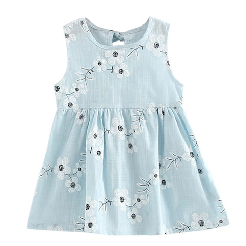 Flower Print Cotton And Linen Floral Dress Baby Girl