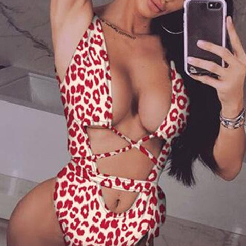Sexy Solid Print One Piece Push Up Bandage Brazilian Swimsuit For Female