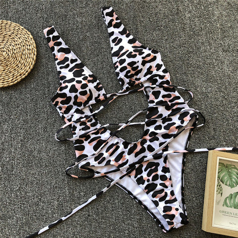 Maillot de bain Red Leopard One Piece Bandage Sexy Bikini