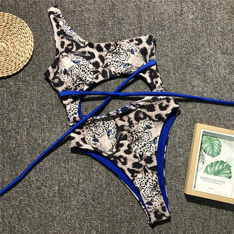 Léopard sexy haut maillot de bain de réduction un bikini d'épaule