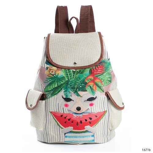 Lovely Cat Printed Canvas School Backpack For Teenager - Sheseelady