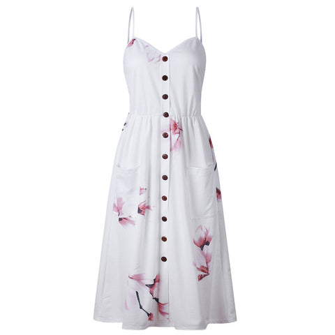 Sexy V-Neck Sleeveless Print Floral Long Summer Dress