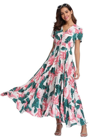 Floral Flower Print Casual Split Maxi Dress - Sheseelady