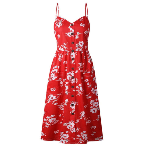 Sexy V-Neck Sleeveless Print Floral Long Summer Dress