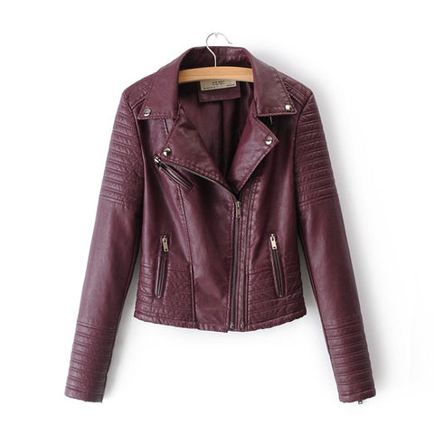 New Fashion Women Smooth Motorcycle Faux Leather Jackets Ladies Long Sleeve Autumn Winter Biker Streetwear Black Pink Coat