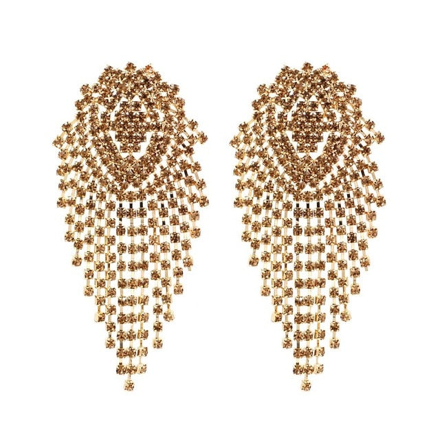 New Design Rhinestone Long Tassel Earrings High Quality Bohemian Big Dangle For Women Fashion Jewelry