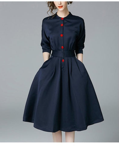 Elegant Vintage Slim 3/4 Sleeve A Line Office Dress - Sheseelady