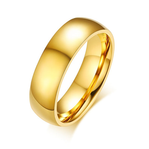 女性男性のためのパーソナライズされたゴールドカラーのウェディングバンドリングジュエリー6mmステンレススチール婚約記念日ギフト