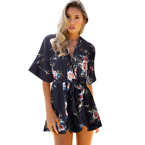 Summer Casual Women's Pleated Playsuit With Printed Pattern