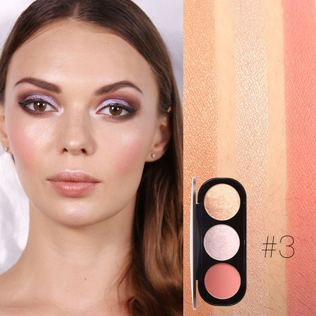 Novo Arrivel 3 colore cara de paleta pó de Matte Highlighter