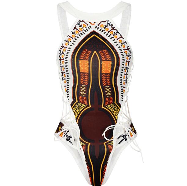 African Printed High Cut Trikini Thong Monokini Bikini - Sheseelady
