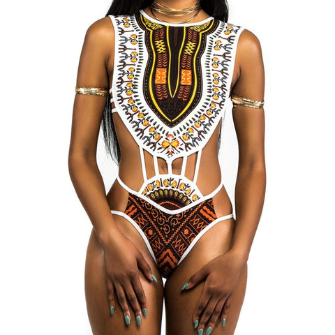 African Printed High Cut Trikini Thong Monokini Bikini - Sheseelady