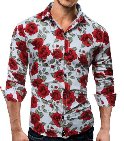 Nova camisa casual masculina impressa em 3D de manga comprida floral