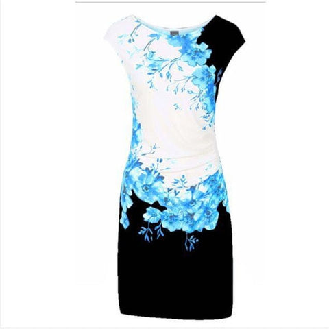 Fashion Sleeveless Print Slim Bodycon Midi Office Dress - Sheseelady