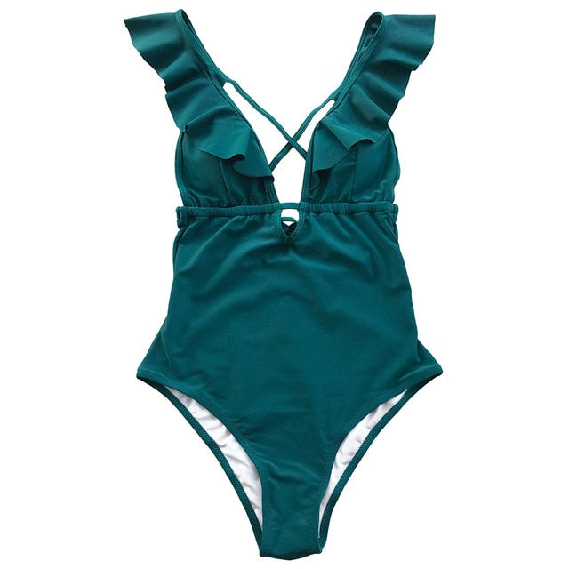 Heart Attack One-Piece Swimsuit Women Ruffle Bikini - Sheseelady