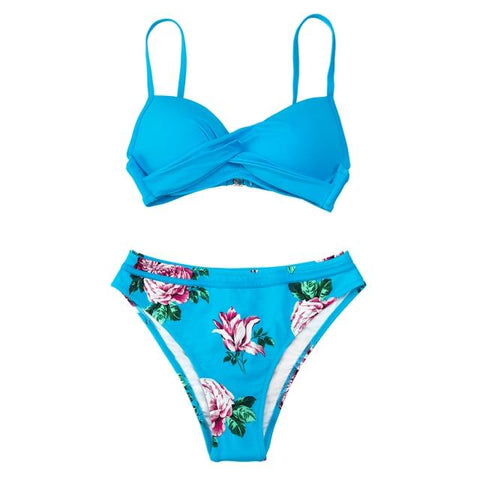 Sexy Women's Push Up Bikini Sets With Floral Print Wrap & Thong Two Pieces