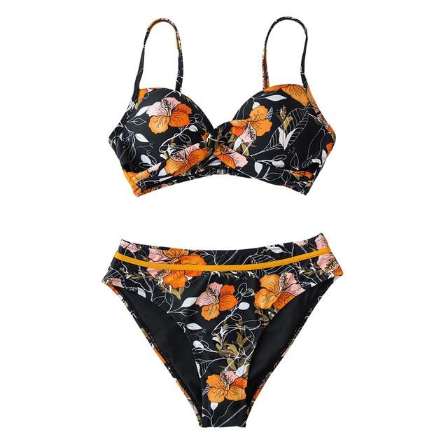 Sexy Women's Push Up Bikini Sets With Floral Print Wrap & Thong Two Pieces