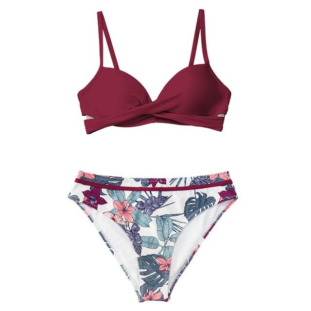 Sexy Women's Push Up Bikini Sets With Floral Print Wrap & Thong Two Pieces