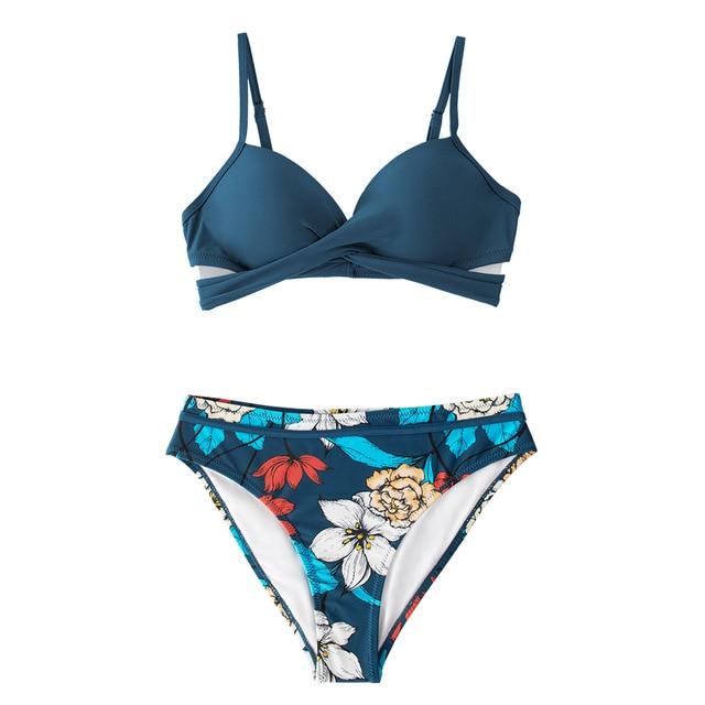 Sexy Women's Push Up Bikini Sets With Floral Print Wrap & Thong Two Pieces