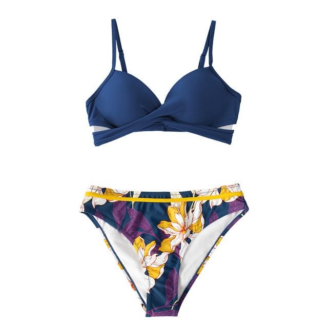 Sexy Women's Push Up Bikini Sets With Floral Print Wrap & Thong Two Pieces