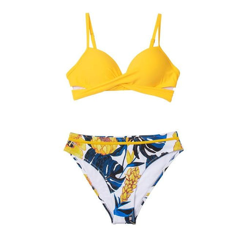 Sexy Women's Push Up Bikini Sets With Floral Print Wrap & Thong Two Pieces