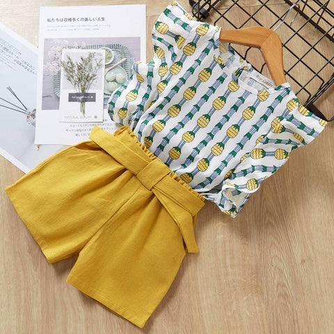 Clothing Sets Children Clothing Sleeveless Bow T-Shirt+Print Pants 2Pcs For Kids Clothing Sets Baby Girl Suit - Sheseelady