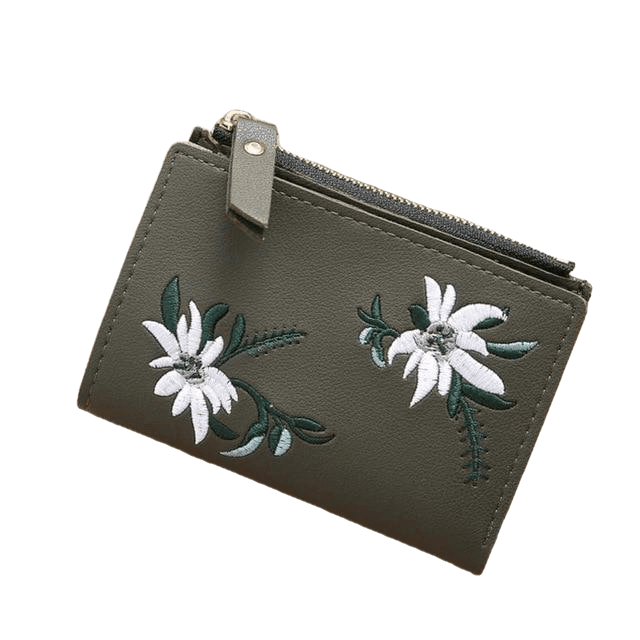 Chic Naivety Floral Embroidery Full Flap PU Short Wallet For Female