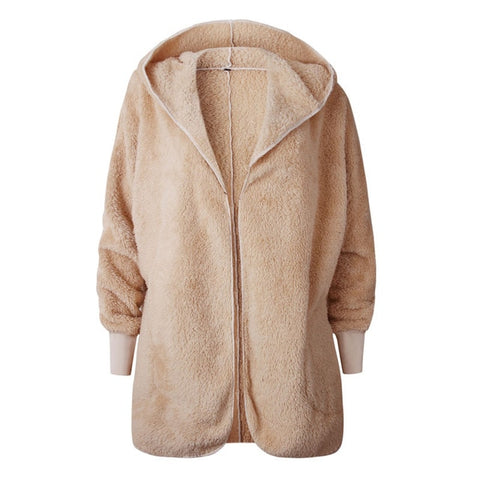 Shaggy Teddy à capuchon Coat Long Sleeve Lambswool Faux Fur Coat Femmes Automne Hiver Cardigan Plush Fur Fluffy Jacket Femme
