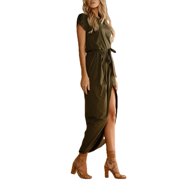 Bohemian Asymmetrical Solid Ankle-Length O-Neck Dress - Sheseelady