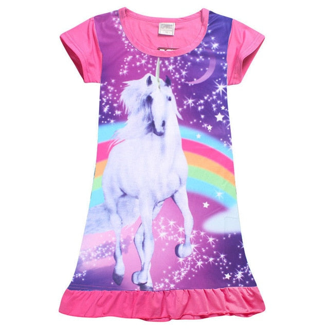 Summer Lovely Unicorn Print Nightgown For Girls