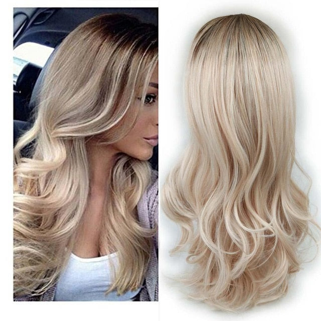 Long Ombre Brown Ash Blonde High Density Temperature Wig - Sheseelady