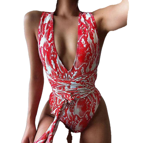Hot Girls' Backless Plunge Swimsuit With Cross Bandage One Piece
