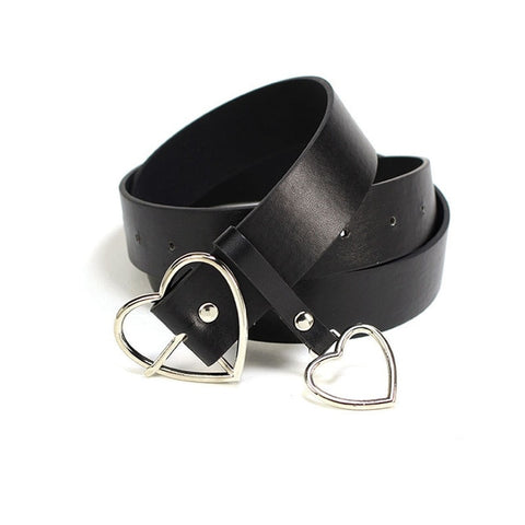Fashionable Women's Leather Belt With Metal Heart Buckle For Dresses Pants