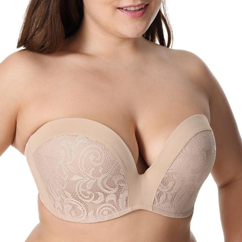 Women's Slightly Strapless Push Up Lace Padded Bra For Great Support