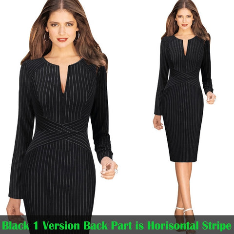 Elegant Sexy Ladies' Long Sleeve V-neck Slim Dress With Front Zipper For Office Party