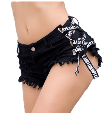 Vintage Sexy Women's Low Rise Denim Booty Shorts With Bandage & Tassel