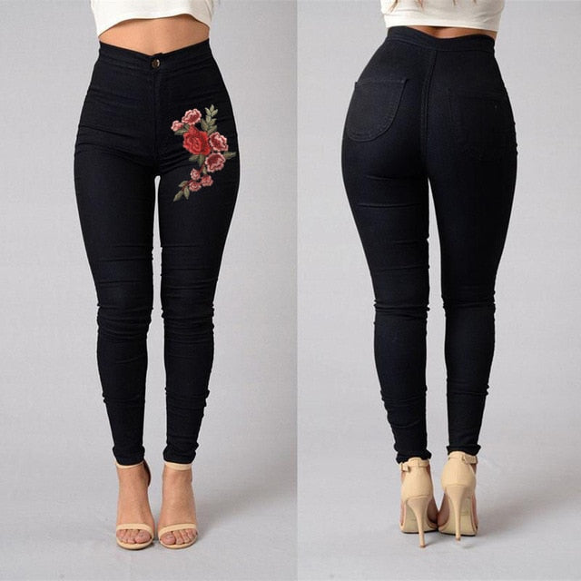 High Waist Emboridered Skinny Long Slim Leggings Jeans - Sheseelady