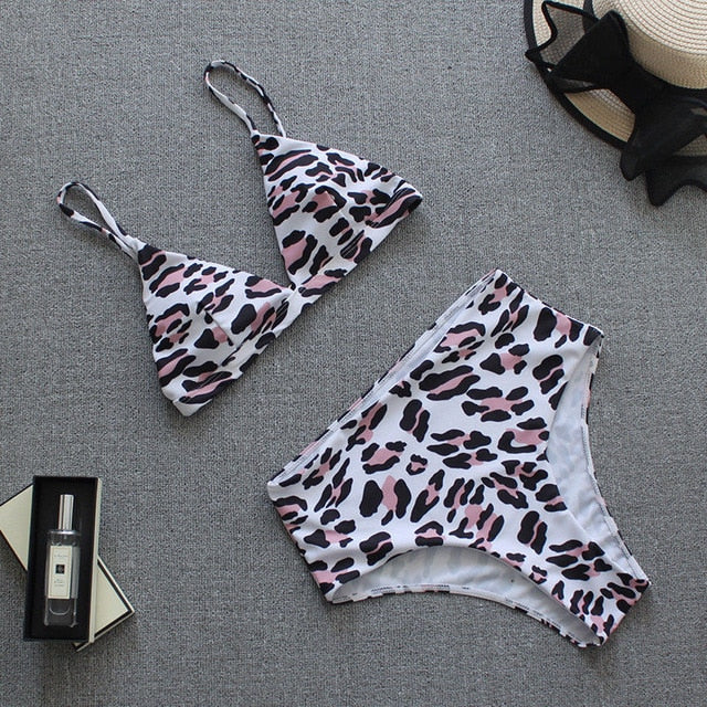 Sexy High Waisted Leopard Serpentine Print Bikini Sets