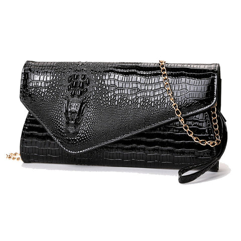 Flash Envelope Style Crocodile Pattern PU Chain Clutches For Women