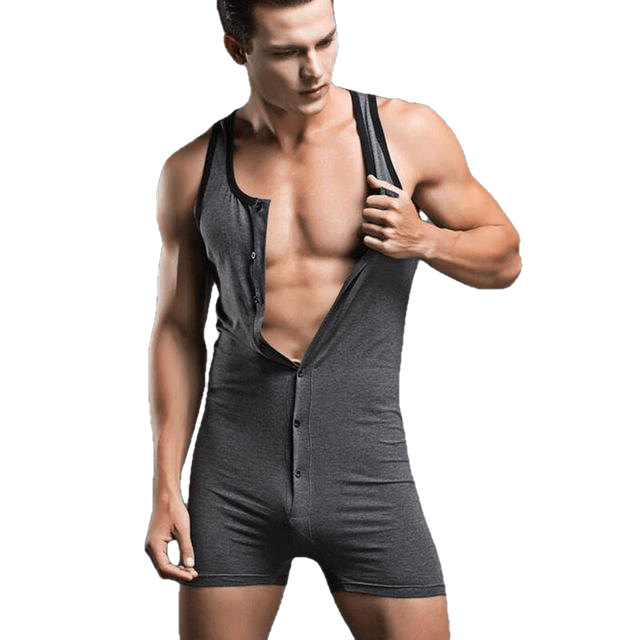 Sexy Comfortable Men's Solid Color Sleeveless Cotton Bodysuits
