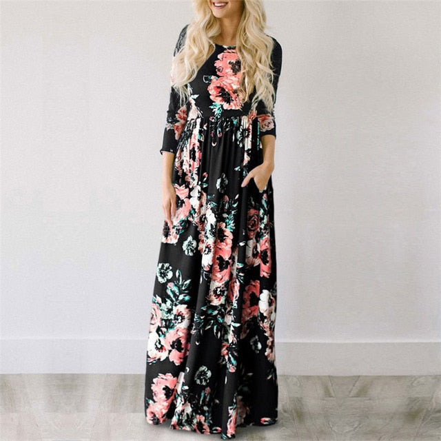 Verão muito tempo decora vestido de maxi de túnica de vestido de praia de impressão floral