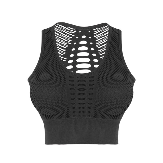 Seamless Breathable Women's Hollow Out Mesh Racerback Bra For Sports