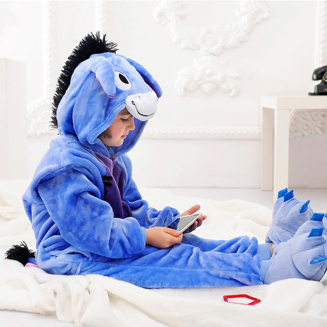 Children'S Pajamas Cartoon New Jumpsuit Flannel Dinosaur Animal Play Suit Long-Sleeved Hoodie Warm Cute Funny One-Piece Pajamas - Sheseelady