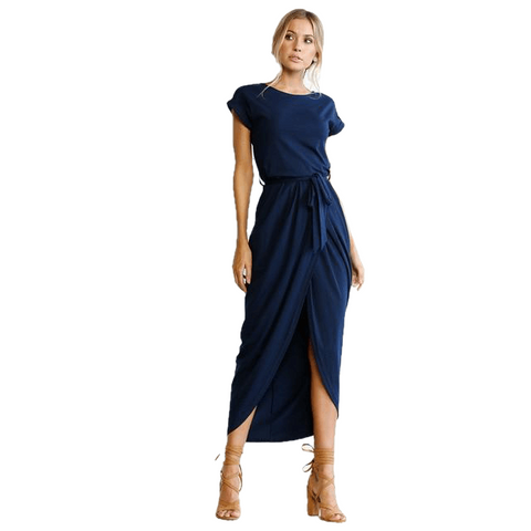 Bohemian Asymmetrical Solid Ankle-Length O-Neck Dress - Sheseelady