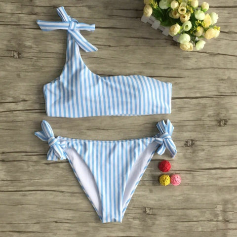 New 2Pcs Women Summer Swimwear Swimsuit Bikini Set Push Up Padded Stripe Beachwear Bathing Suit