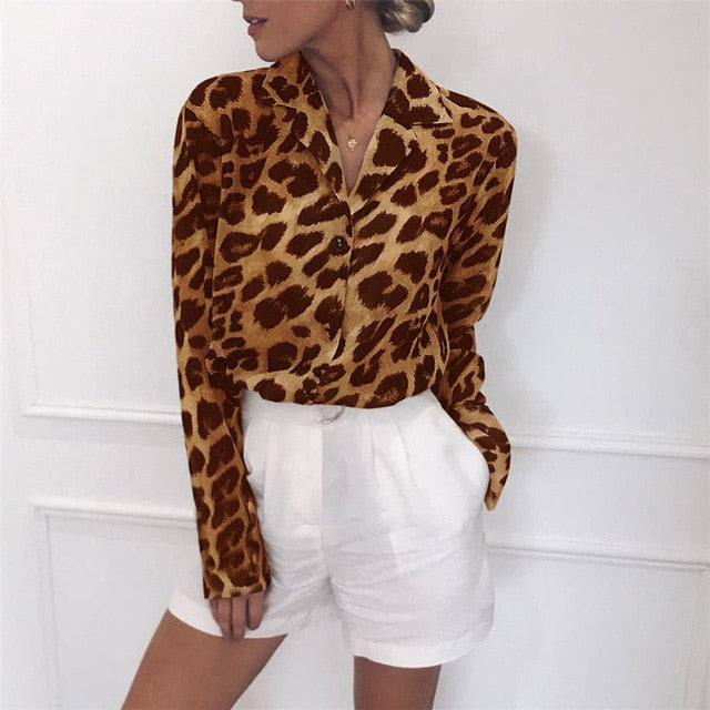 Lady Office Shirt Long Sleeve Sexy Leopard Print Blouse - Sheseelady