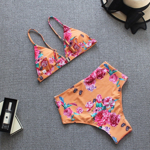 Ladies' Sexy Print High Waist Push Up Padded Bikini Sets